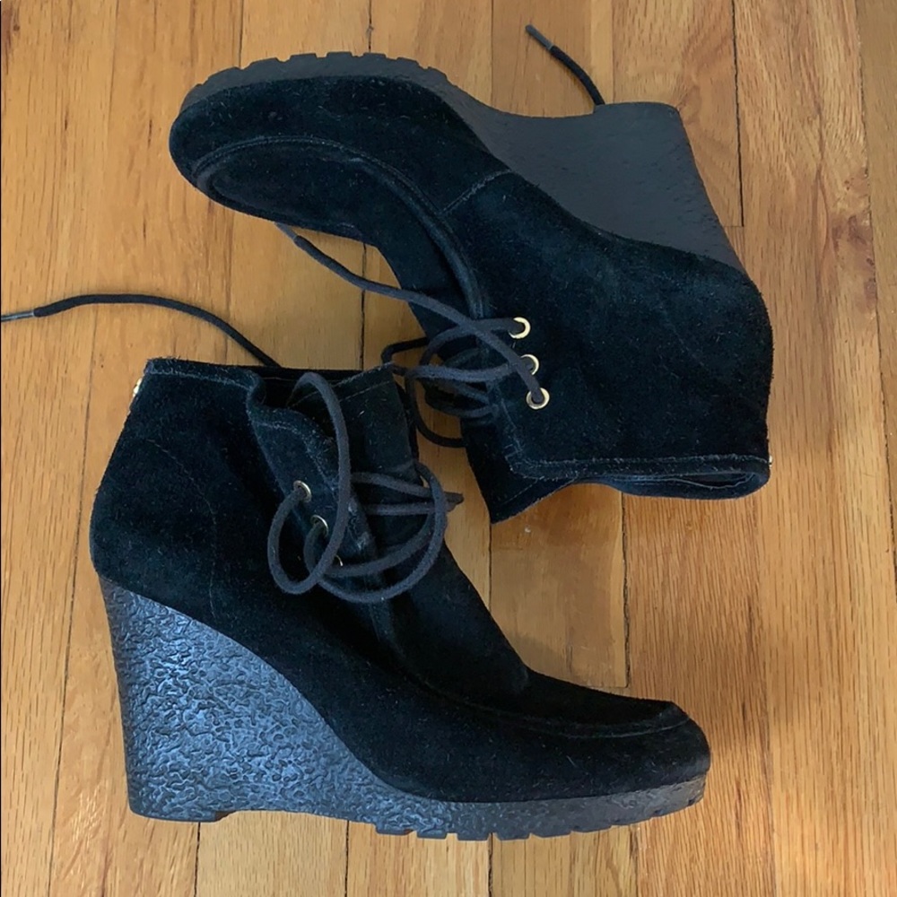 Michael Kors wedge black suede “booties” size 9